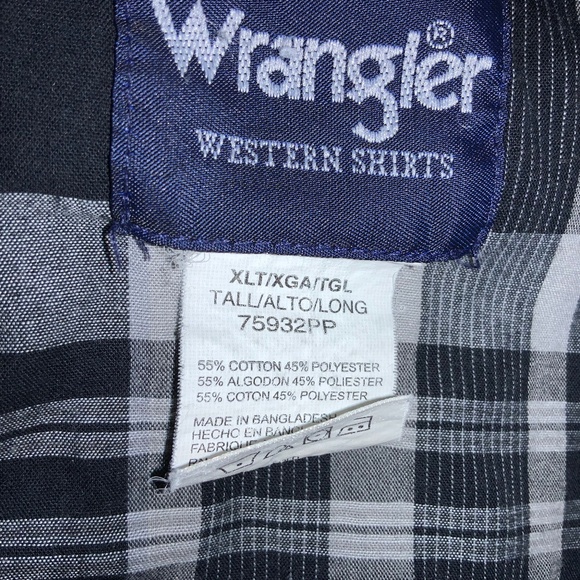 Wrangler Western Shirt plaid pearl snap front XLT long sleeve snap cuffs - Picture 9 of 9
